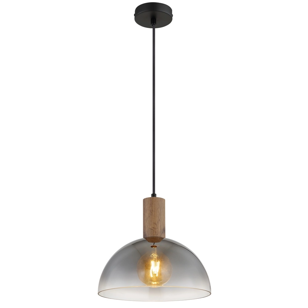 Lampe pendante de campagne Romy noir avec bois