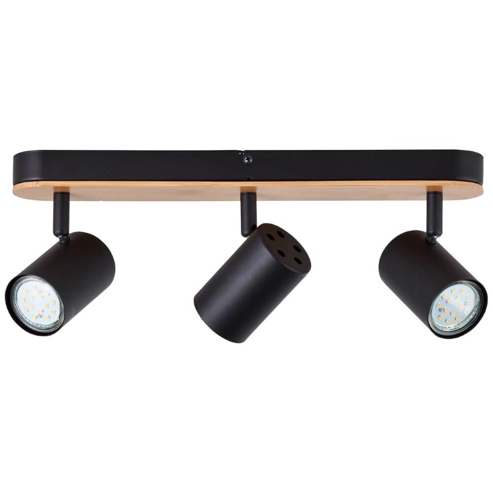 Plafonnier Niels 3 lumières noir avec bois Brilliant 4004353412059