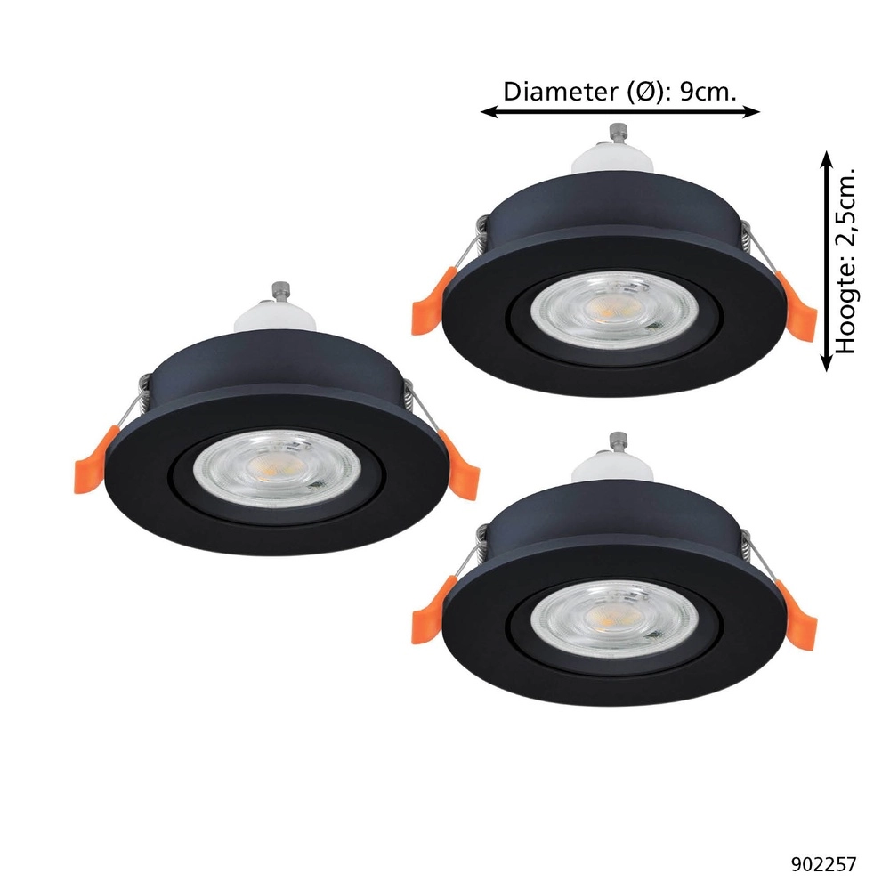 Lot de 3 spots encastrés Barranco noir Ø 9cm - 4,5W - 4000K Eglo 9008606359370