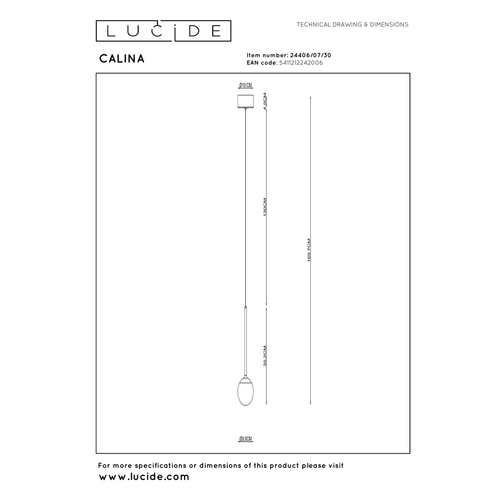 Lampe suspendue Calina seulement avec une boule blanche Premium by Lucide 5411212242006