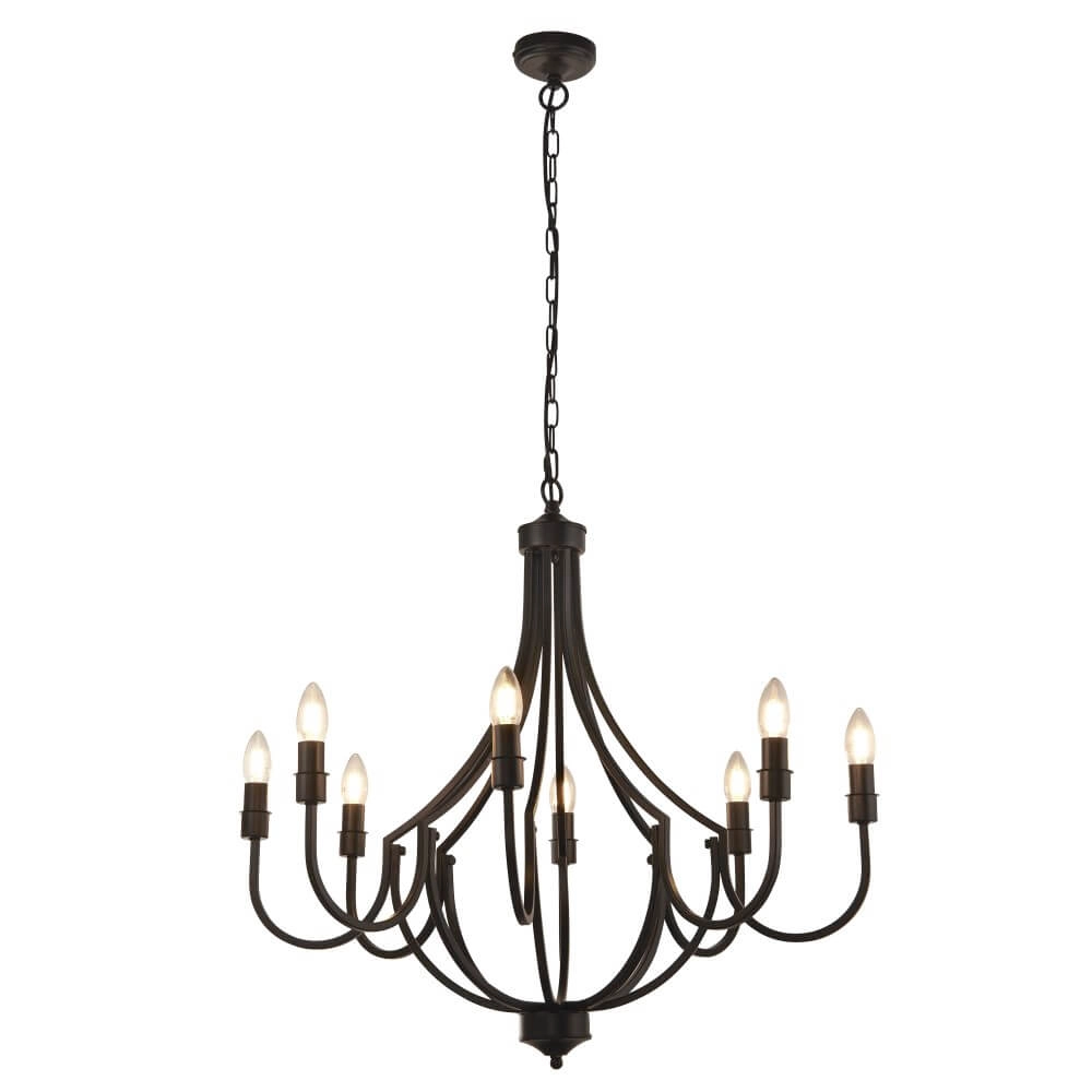 Lampe suspendue classique Lodge 8 lumières noir Searchlight 5053423242927