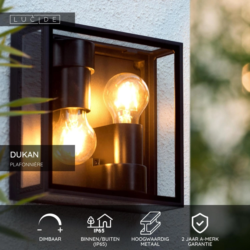 Lampe murale de conception Dukan IP65 double noir Lucide 5411212151889