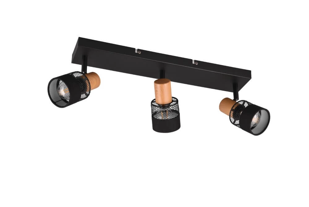 Spot en saillie 3 lumières Nandini noir avec du bois Trio 4017807581119