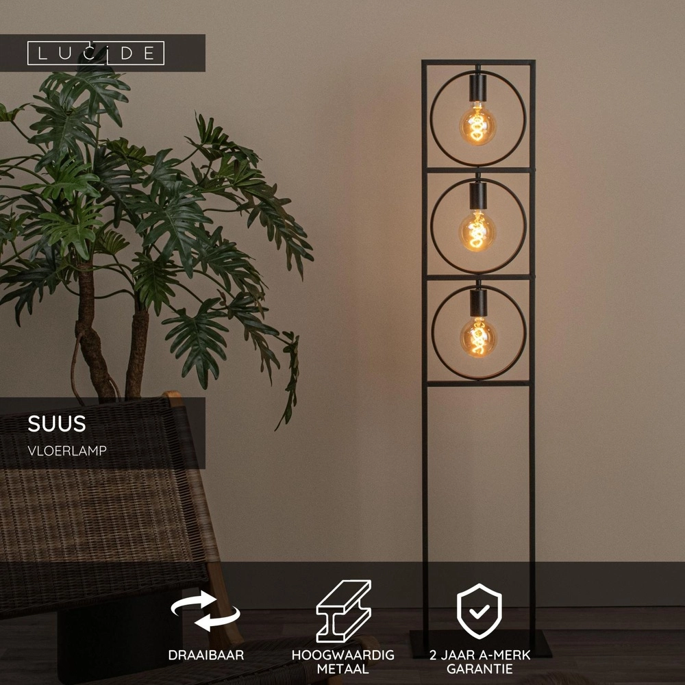 Lampe sur pied unique Suus Noir à 3 lumières Lucide 5411212010896