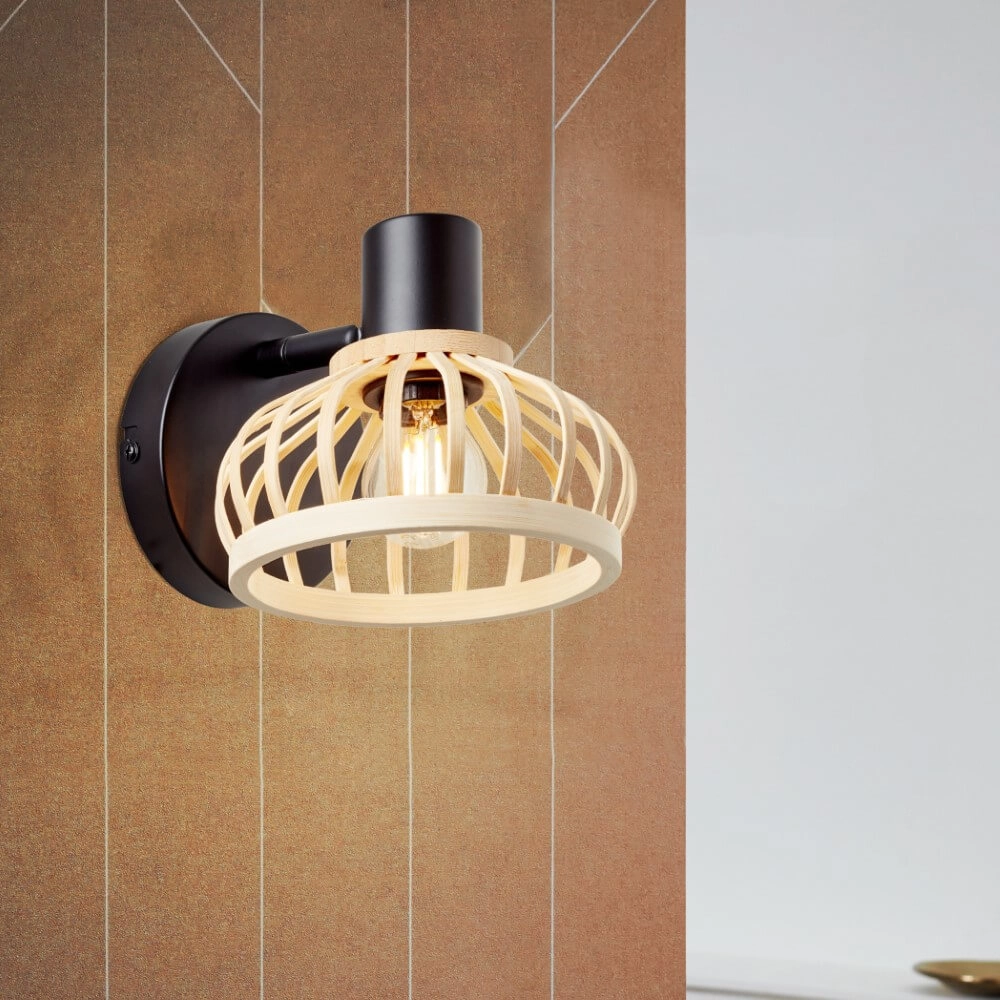 Applique Norah noir avec du bois Brilliant 4004353409516