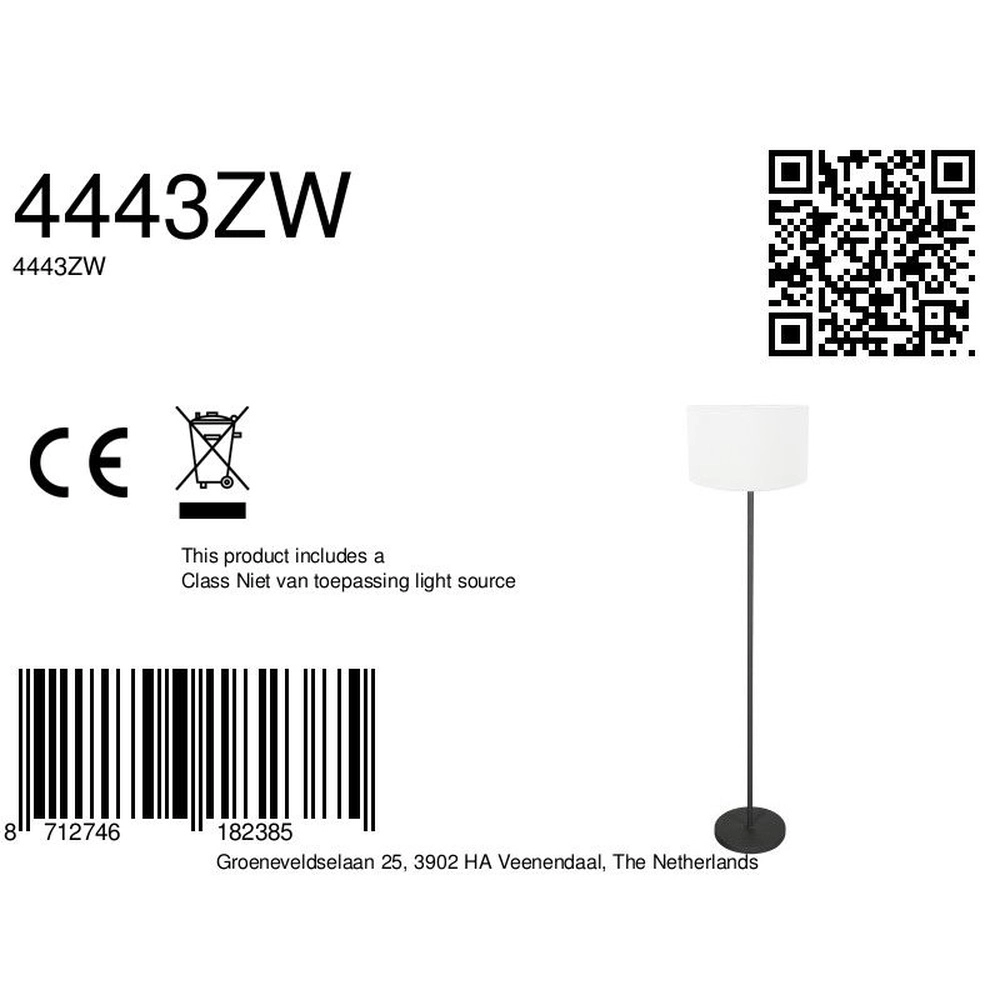 Lampadaire noir Noor avec capuchon blanc Steinhauer 8712746182385