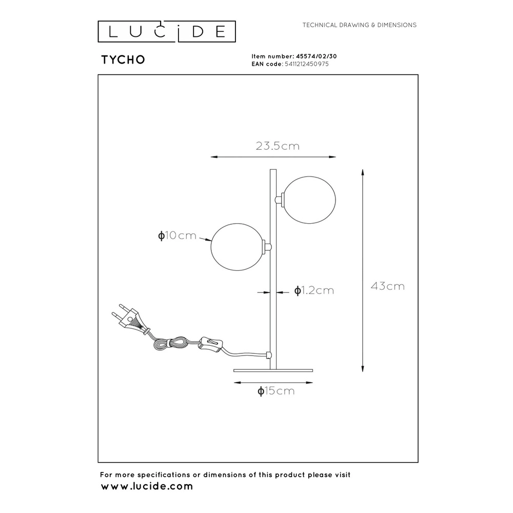Lampe de table Tycho Noir Lucide 5411212450975