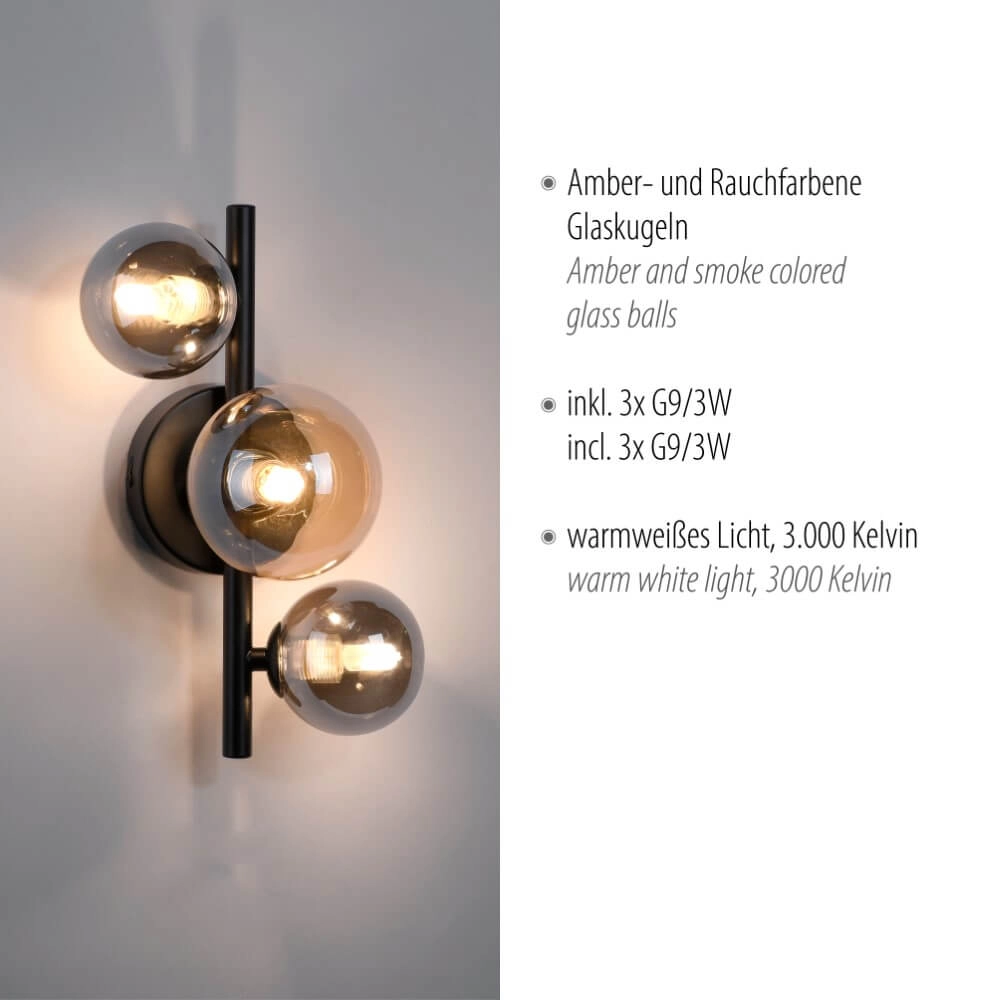 Applique noire Popsicle 3 lumières Paul Neuhaus 4012248375501