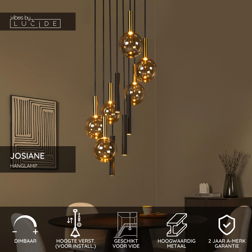 Lampe pendante Vide Josiane noir avec or Lucide Vibes 5411212212177