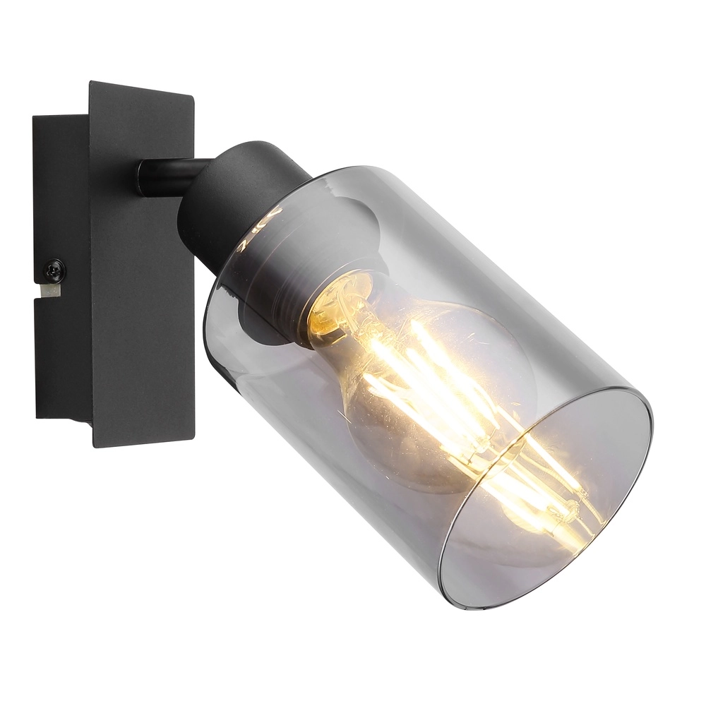 Lampe murale Hadera noir avec verre fumé