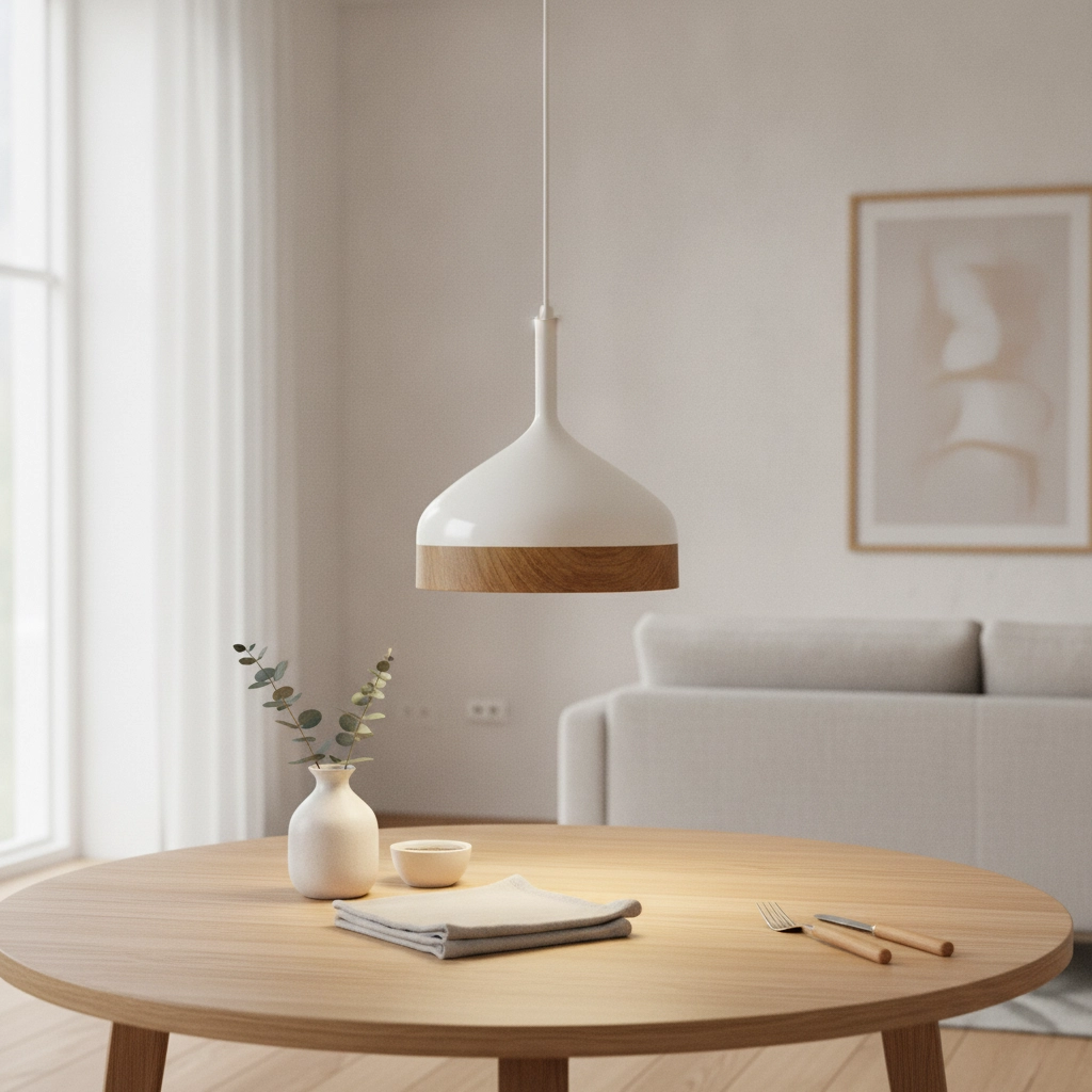 Suspension Ø 45cm Moondrop 30cm blanc avec bois marron