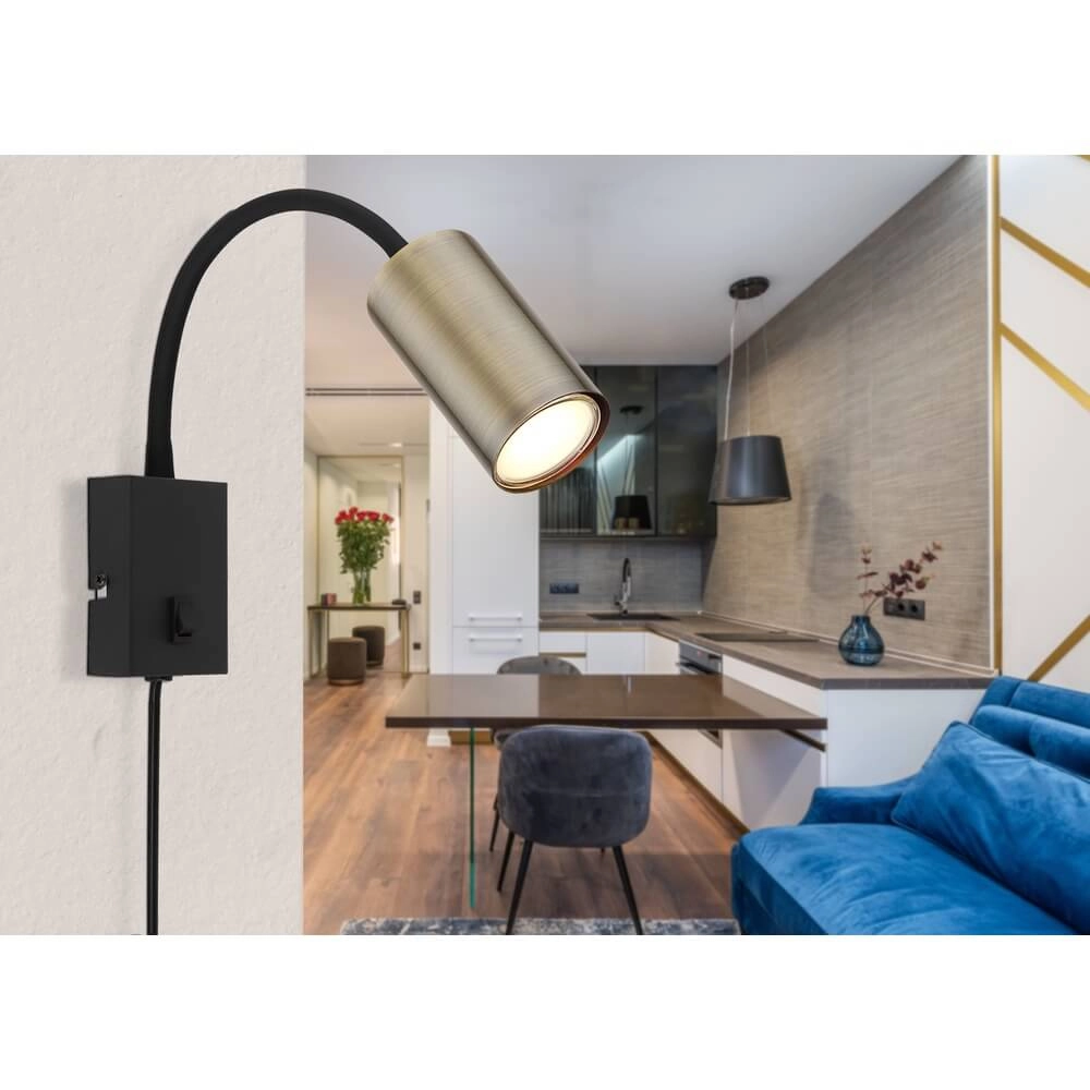 Applique murale noire Robby avec laiton Globo 9007371440009