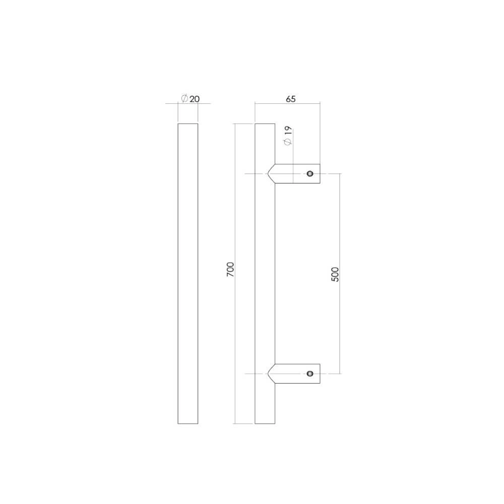 Poignée de porte en forme de T Gripon 70cm noir Intersteel 8714186527146