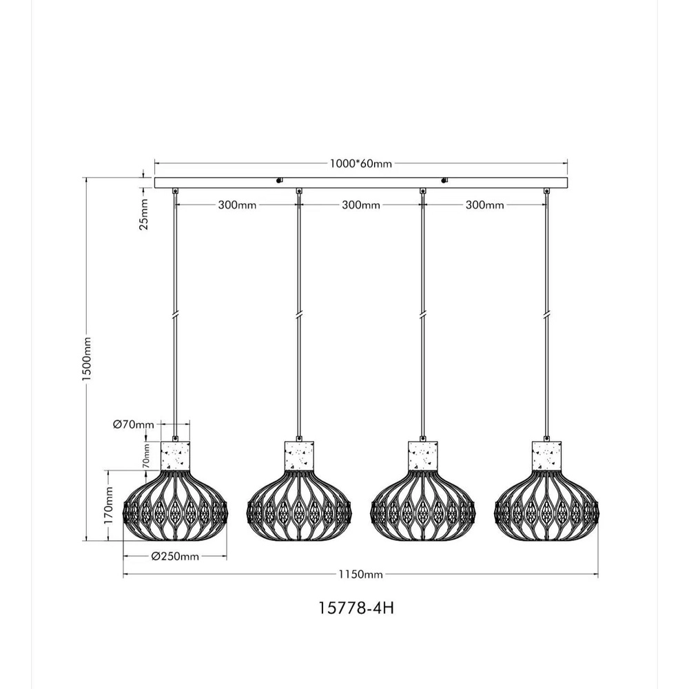 Lampe suspendue à 4 lumières Dorthy Country Black Globo 9007371572069