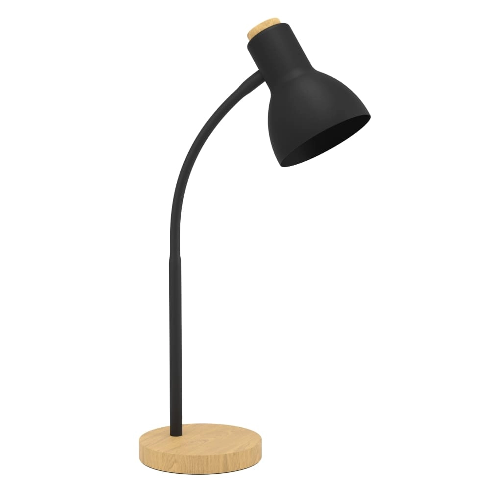 Lampe de bureau rurale Veradal noir avec du bois