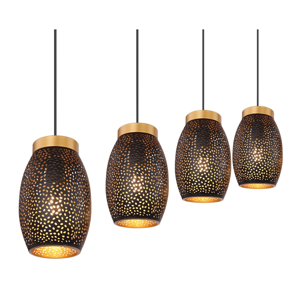 Lampe suspendue à 4 lumières Narri Noir avec or - petits trous Globo 9007371392667