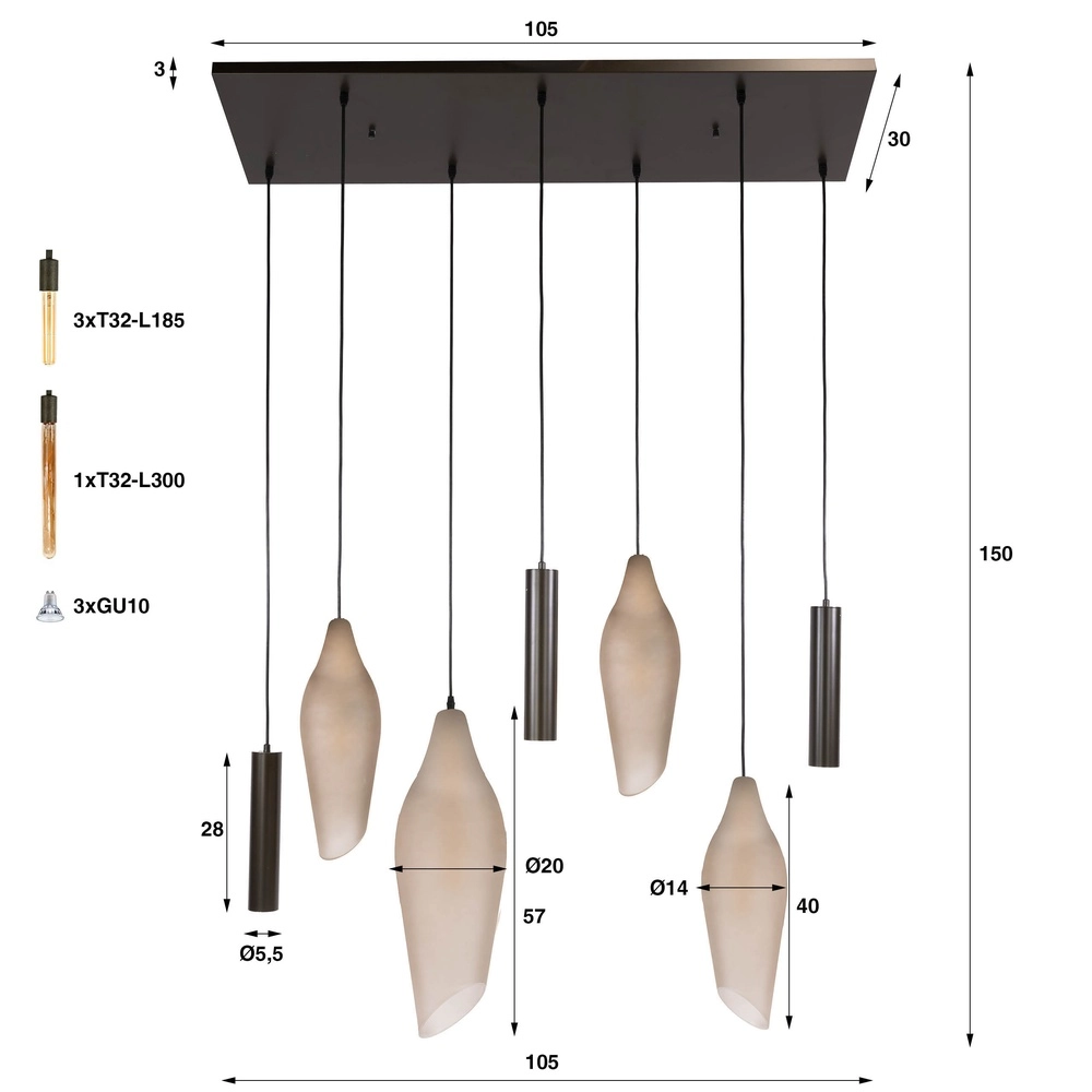 Lampe pendante élégante Cocoon avec du verre dépoli Lyora 8716803511934