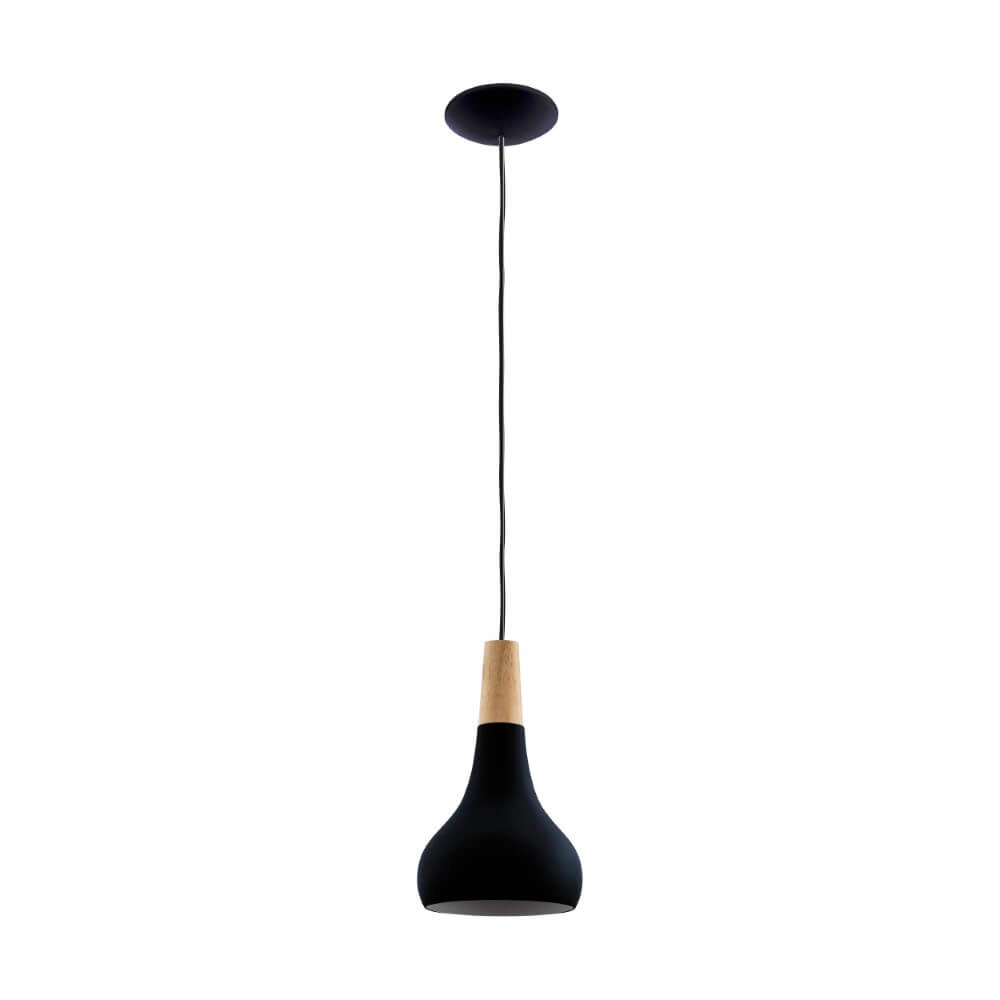 Lampe suspendue noire Sabinar Ø 18cm avec bois Eglo 9008606235773