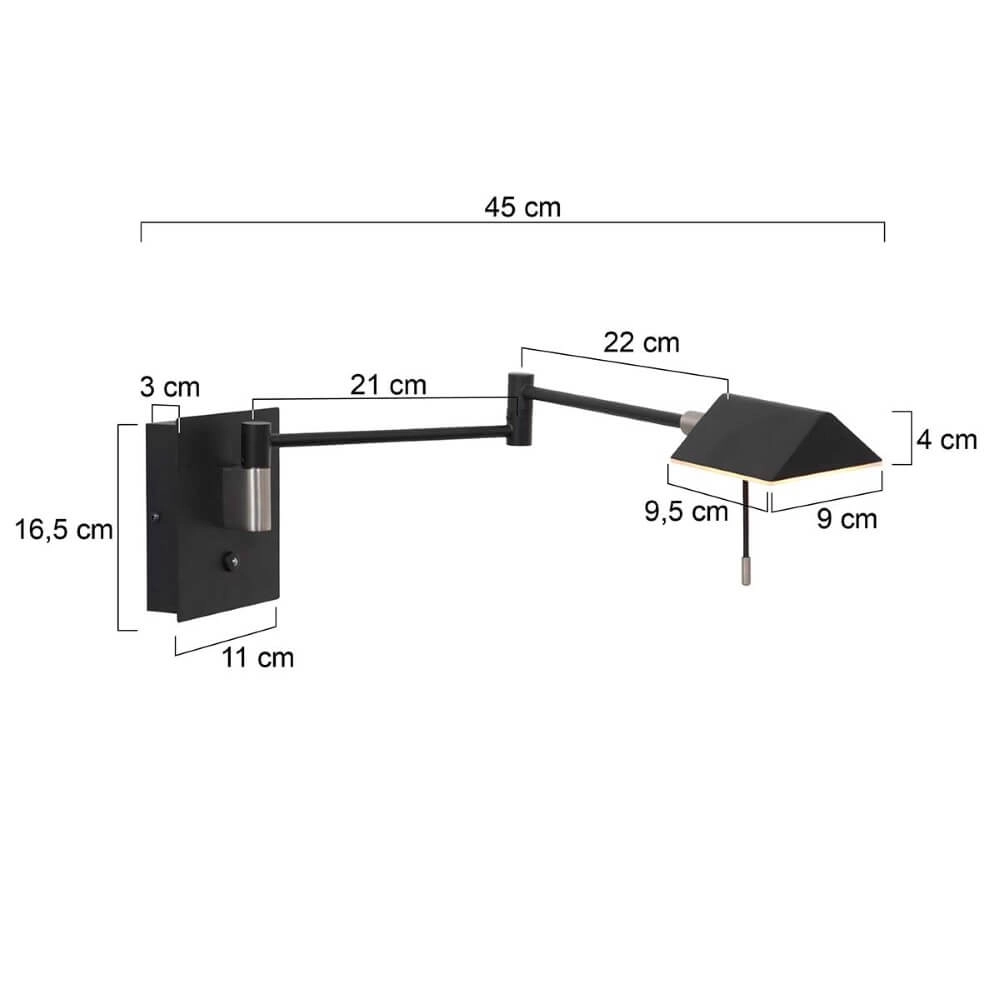 Lampe de lecture murale noire Retina Steinhauer 8712746166040