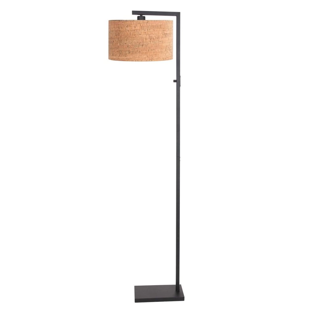 Lampe sur pied noire Stang avec un chapeau en liège Ø30cm