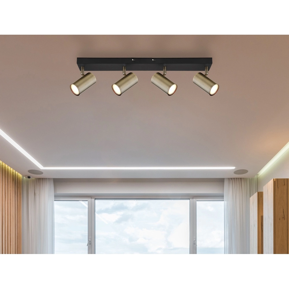 Lampe de plafond à 4 lumières Robby noir avec bronze Globo 9007371430994