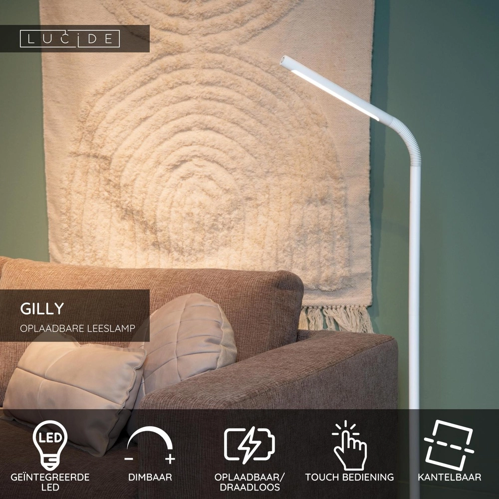 Lampe de lecture rechargeable Gilly Blanc Lucide 5411212361196