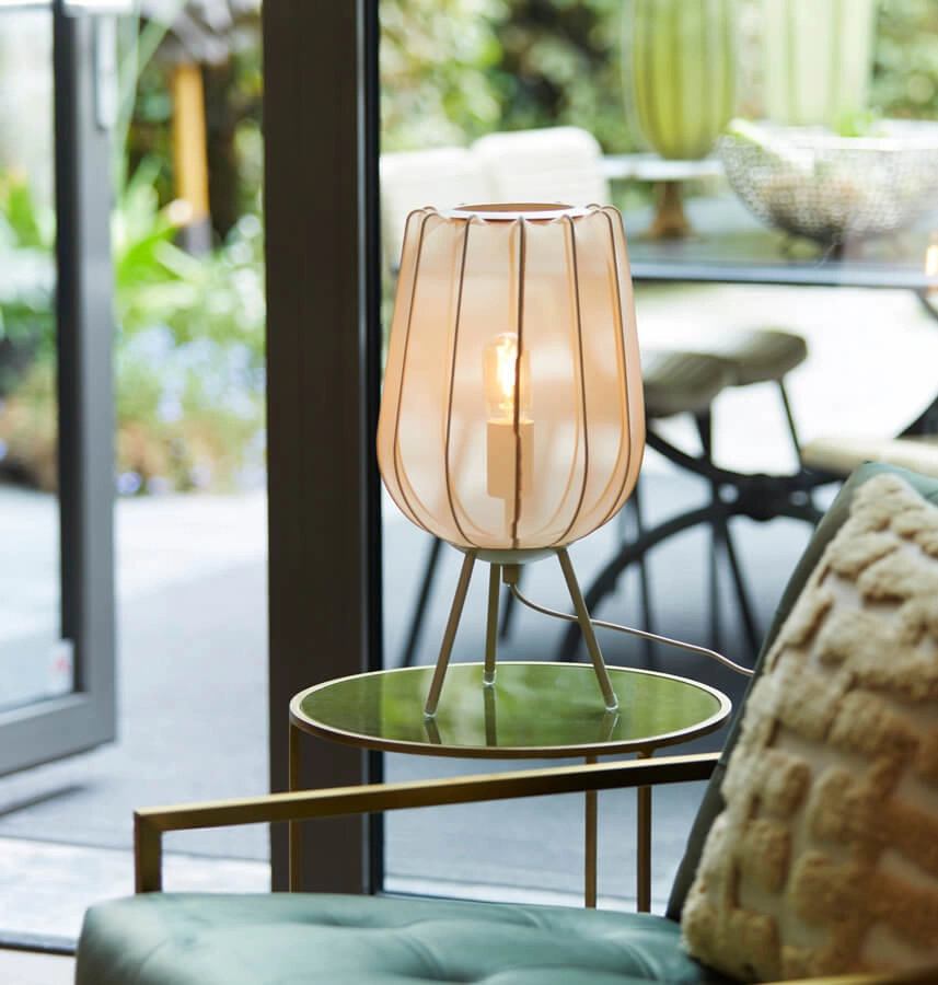 Lampe de table Japandi Plumeria crème Ø 25cm