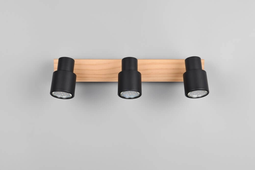 Plafonnier 3 lumières Pierre noir avec bois Trio 4017807638196