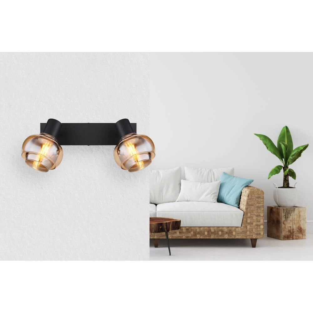 Plafonnier noir Tokki Verre fumé ambré à 2 lumières Globo 9007371455027