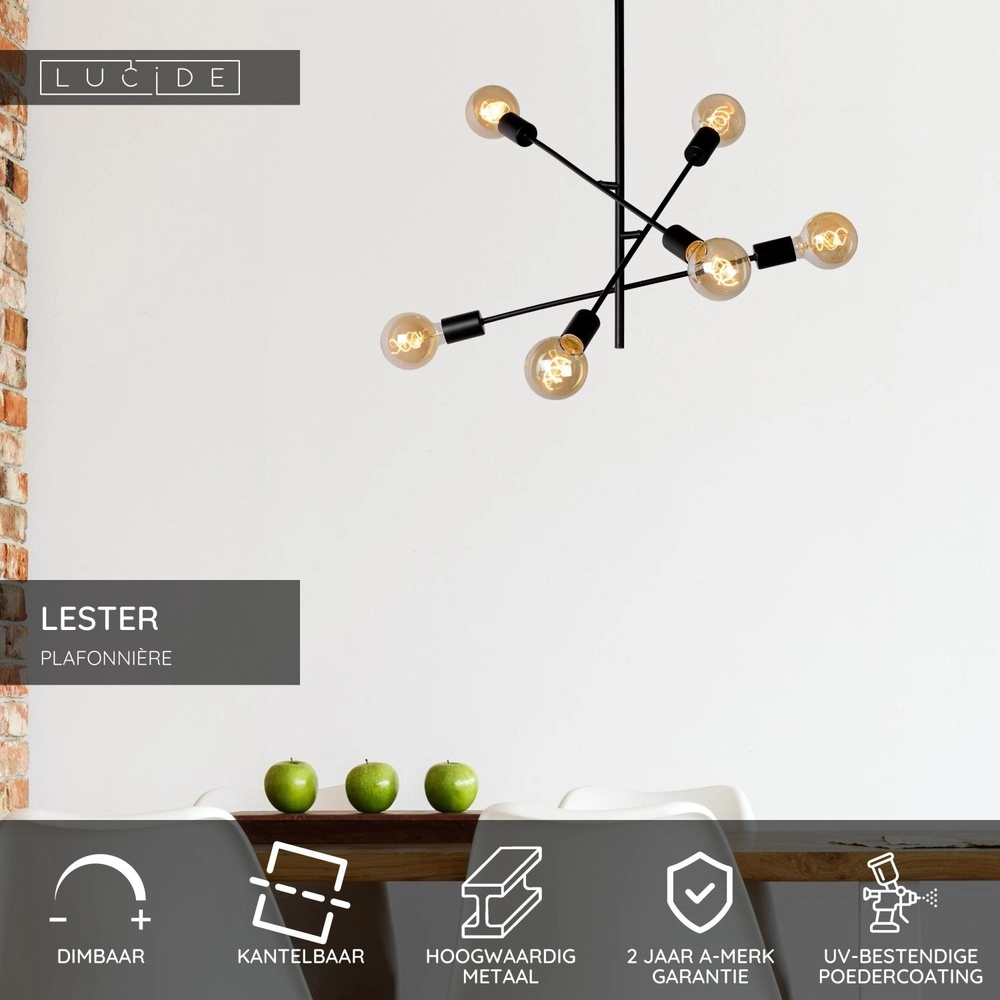 Lampe de plafond Lester Noirs à 6 feux Lucide 5411212211033