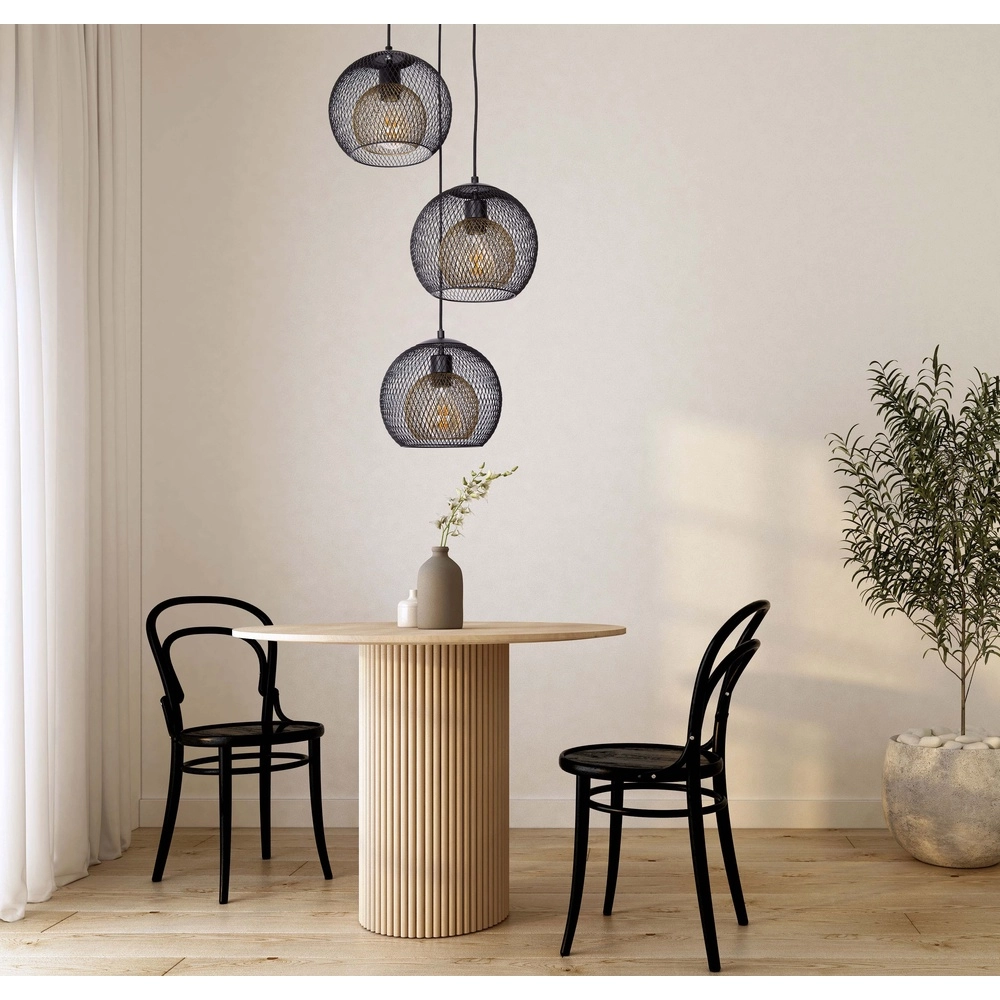 Lampe pendante en maille Selina 3 lumières noires de la cage Globo 9007371487622