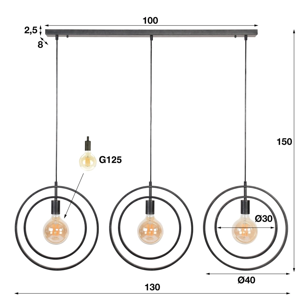 Lampe pendante de table à manger Turn 3L - Ø 40cm - charbon de bois Lyora 8716803513167