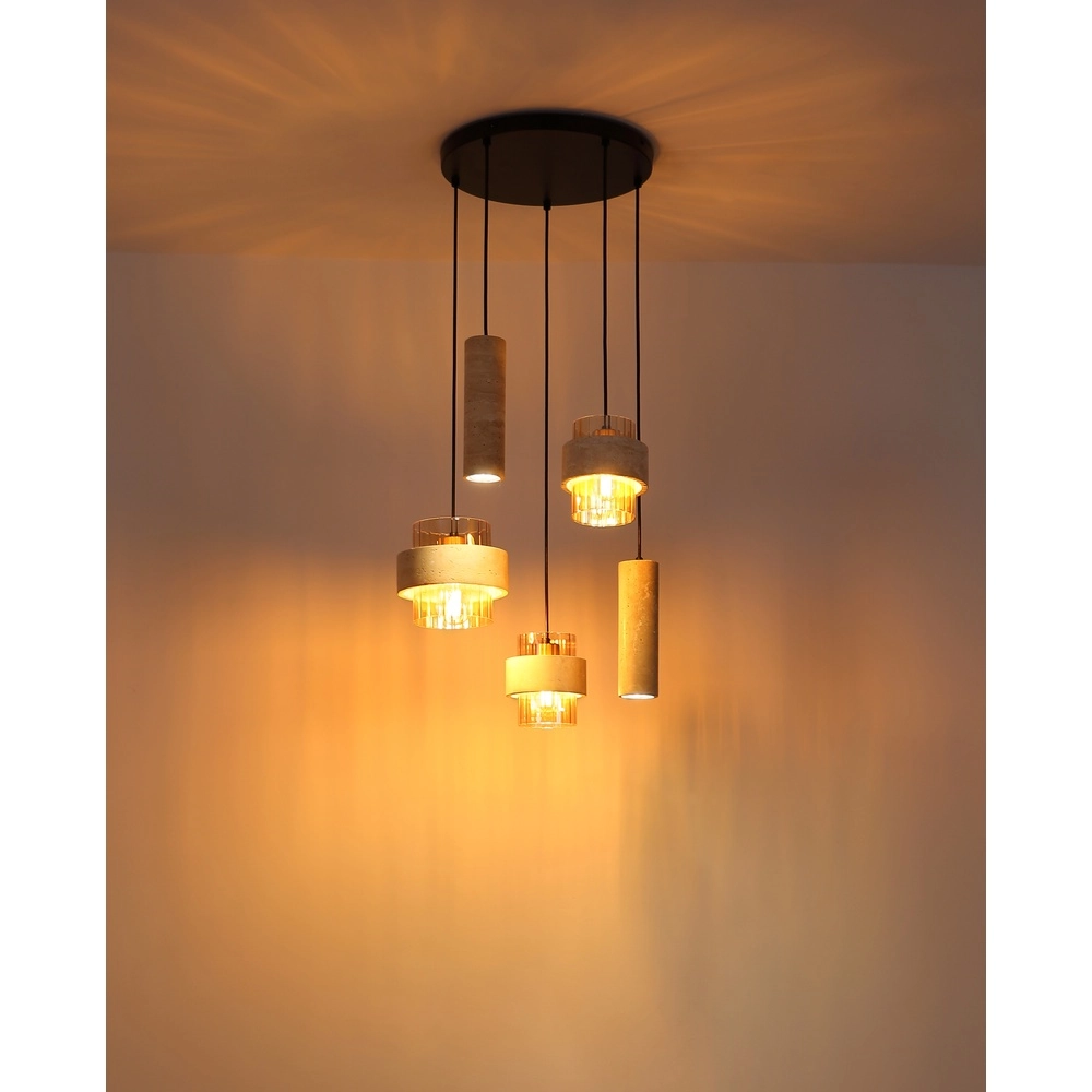 Lampe suspendue à 5 lumières Daren noir avec marbre Globo 9007371580668