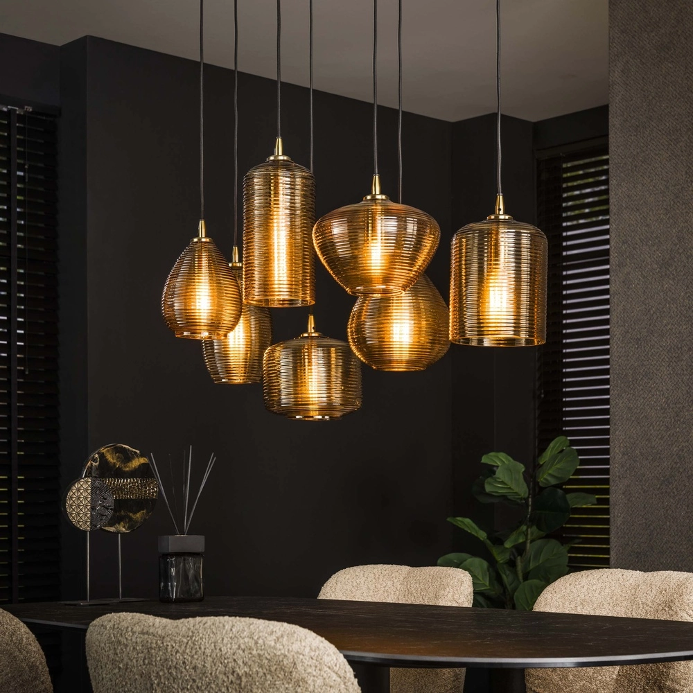 Lampe pendante de salle à manger Stripe 7 lumières - verre nervuré