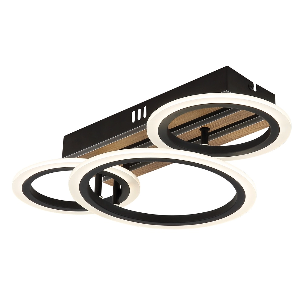 Lampe de plafond Blevins Noir avec 3 anneaux en bois Globo 9007371575169