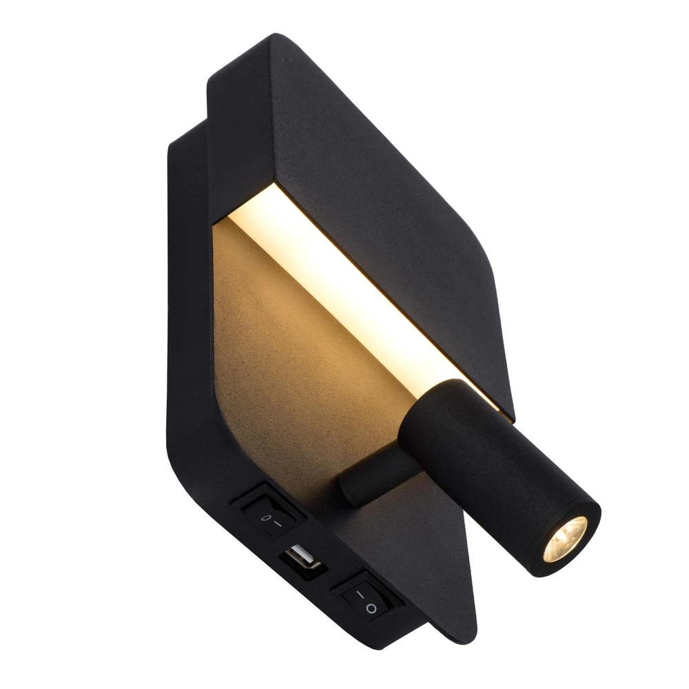 Lampe de chevet Boxer noir avec un point de charge USB Lucide 5411212791535
