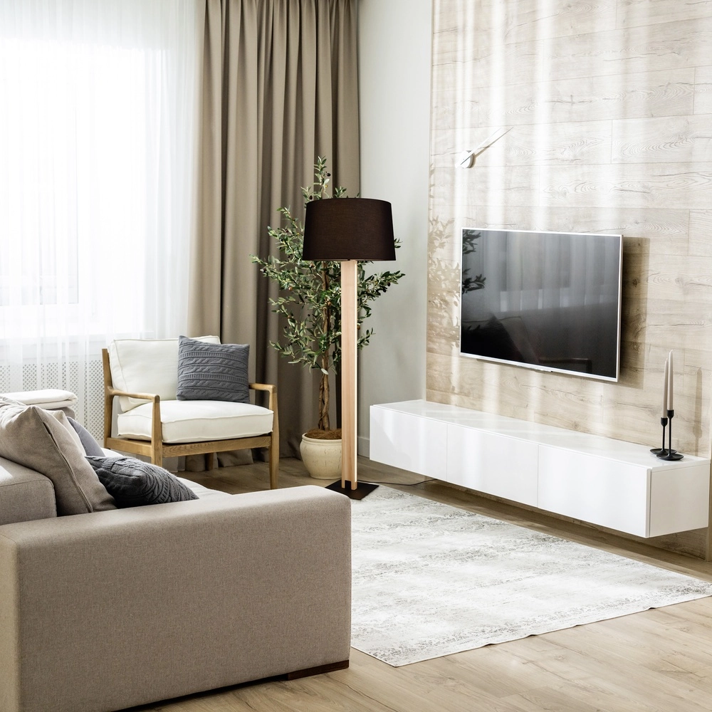 Lampadaire Rahul Design noir avec bois Trio 4017807600476