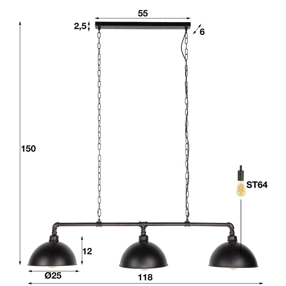 Lampe pendante industrielle Industrial 3-lumière Lyora 8716803511309