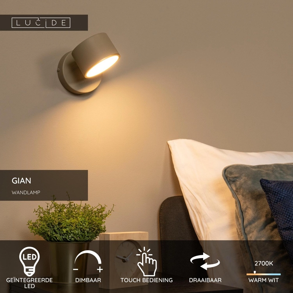 Lampe murale Gian brun sable Lucide 5411212442000