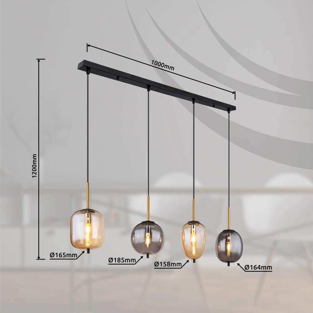 Suspension Blacky Verre ambré et fumé 4 lumières Globo 9007371431717