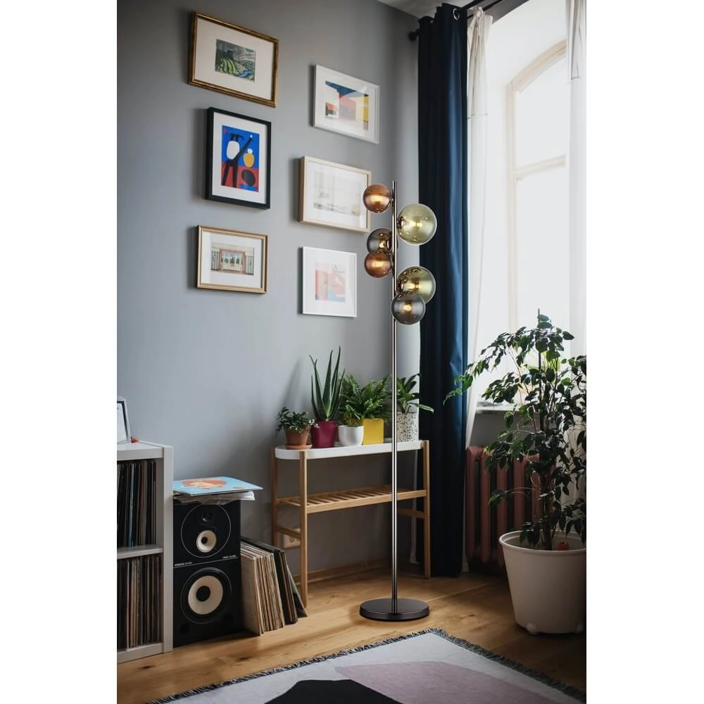 Lampadaire noir Riha Verre coloré 6 lumières Globo 9007371450114