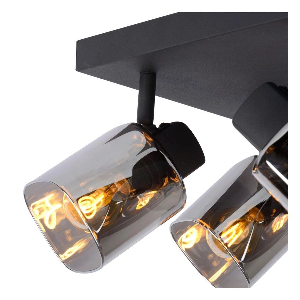 Lampe de plafond Alion Noir 4 clairs avec verre fumé Lucide 5411212177018