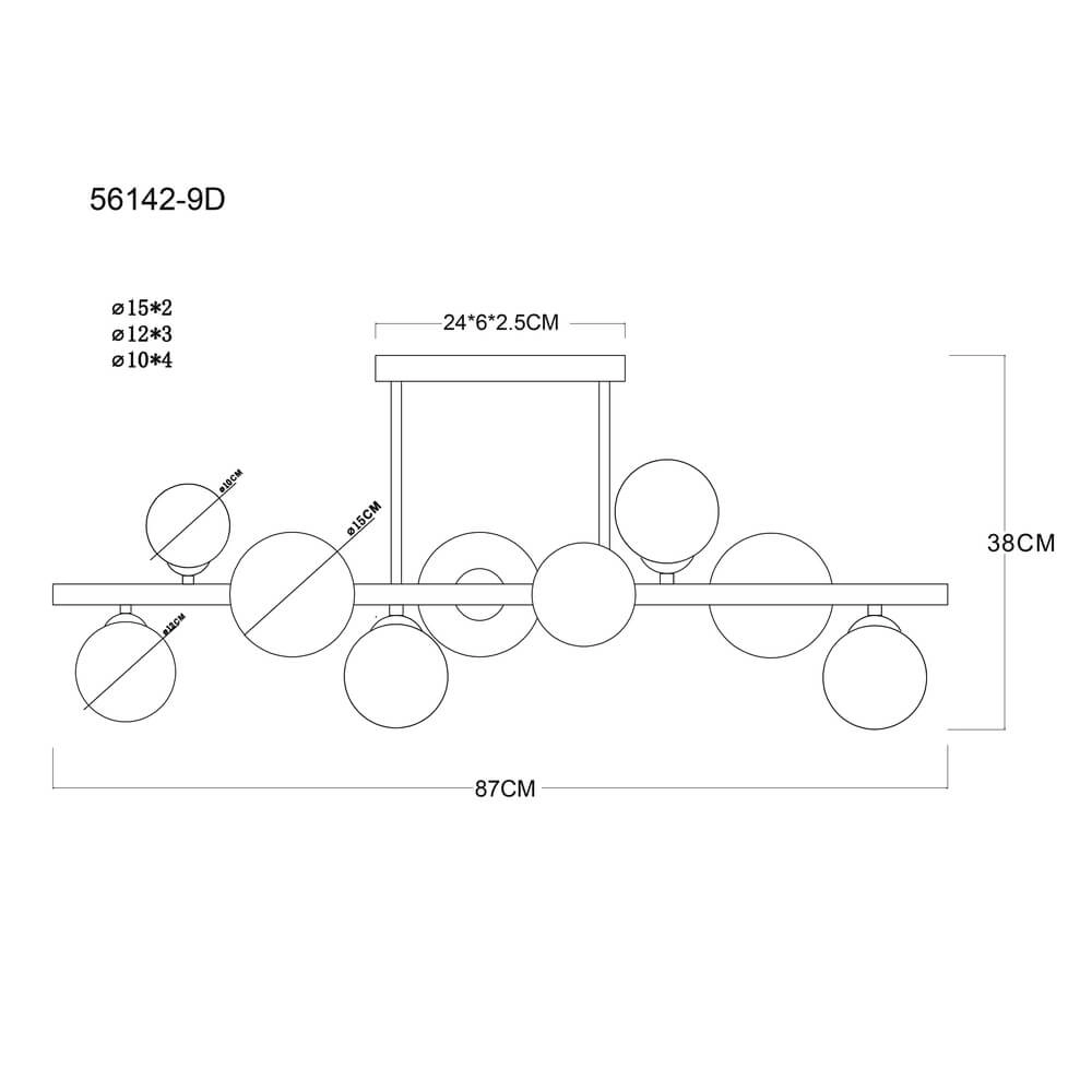 Plafonnier noir Riha Verre coloré 9 lumières Globo 9007371453115