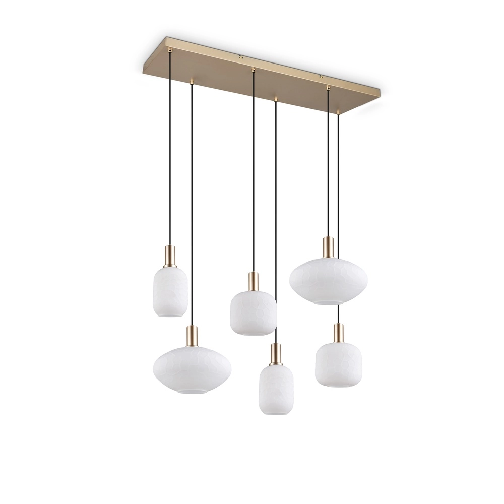 Lampe suspendue à 6 lampes Emelie Or avec verre blanc Trio 4017807724332