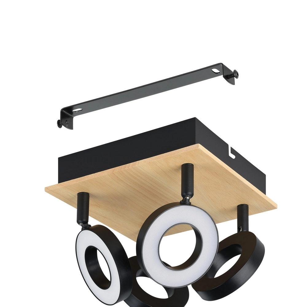 Lumière LED de plafond Rielves 4 lumières avec bois Eglo 9008606313730