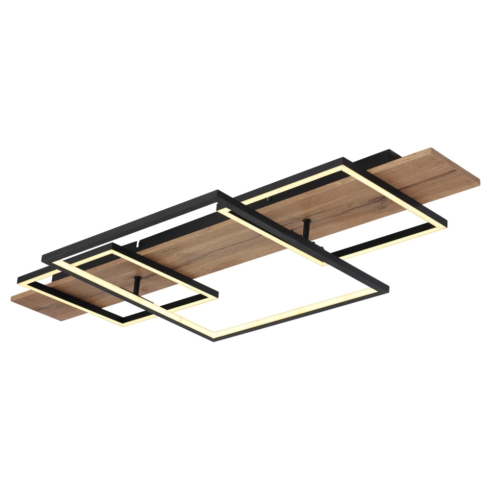 Lampe de plafond à design Vanni noir avec un aspect bois 95 cm
