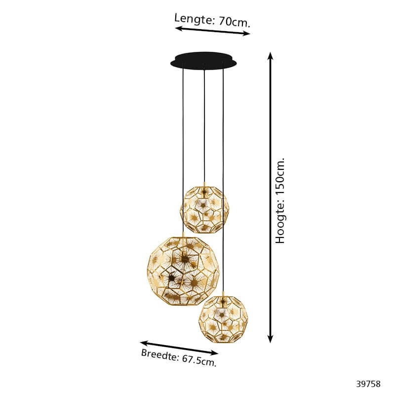 Lampe suspendue dorée Skoura loft - 3 lumières Stars of Light 9002759397586