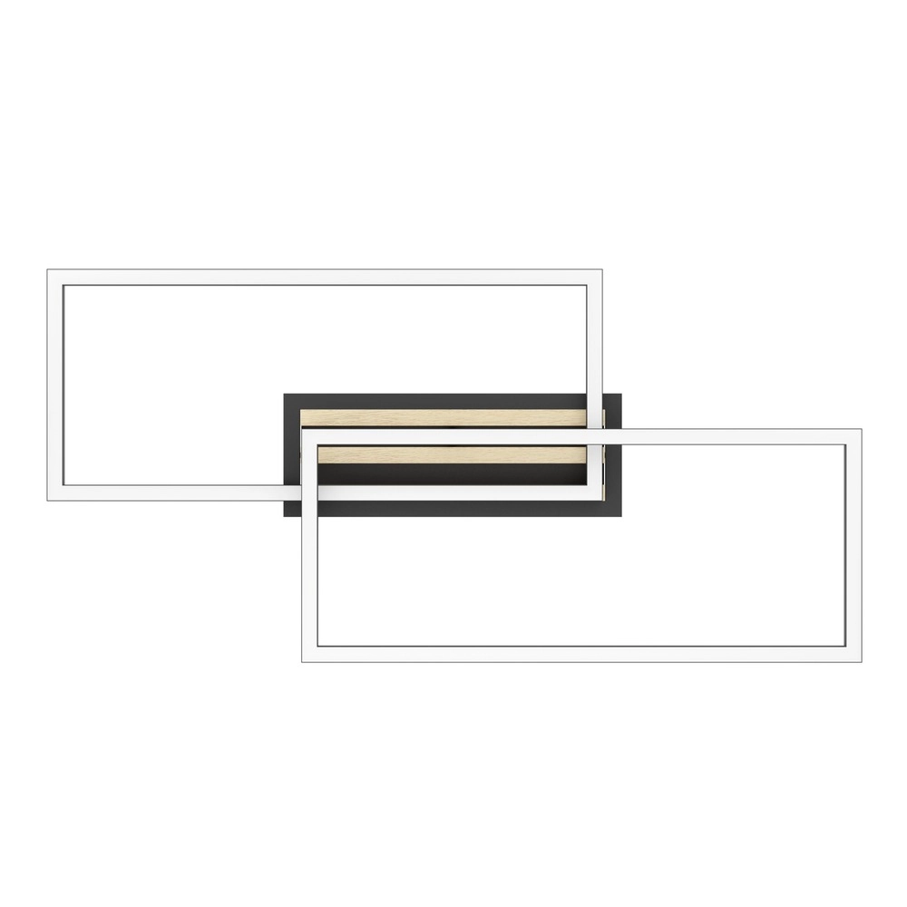 Lampe de plafond moderne Cembrano Rectangle noir avec bois Eglo 9008606388110