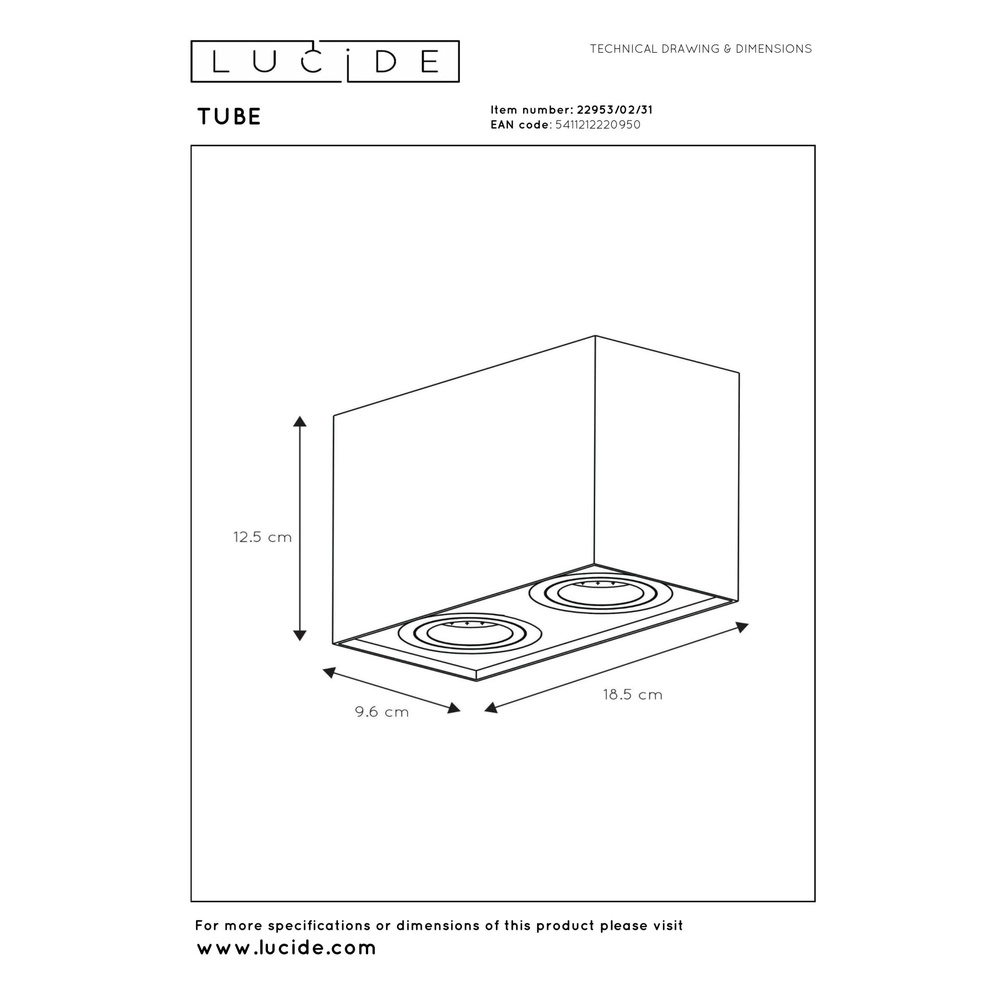 Emplacement de plafond monté en surface Tube Blanc rectangulaire Lucide 5411212220950