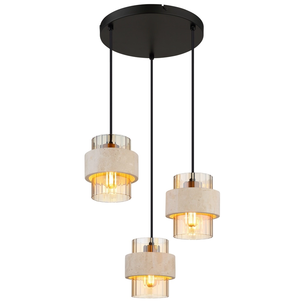 Lampe pendante à 3 lampes Daren noir avec marbre